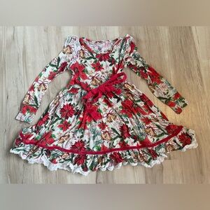 Floral Red Green girls Formal Christmas Dress party poinsettias bums and roses 5